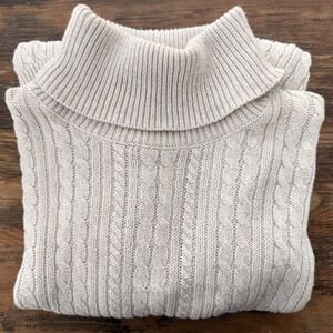 A6‎ Jeanne Pierre Cable Knit Turtleneck Sweater Women's Medium Cotton Beige